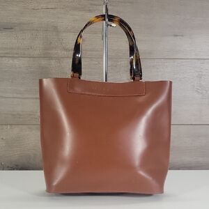 Lamarthe Brown Italian Leather Tote Bag with Tortoiseshell Handles